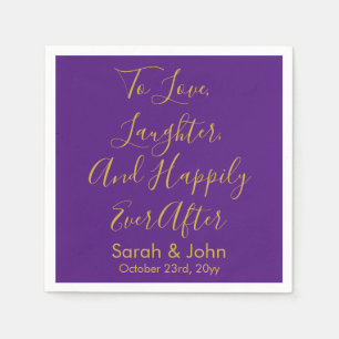 Purple Gold Personalized Script Wedding Reception  Napkins