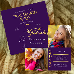Purple Gold Photo Graduation Announcement Party