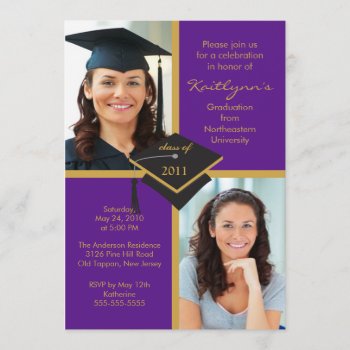 Purple & Gold Photo Graduation Invitation by celebrateitinvites at Zazzle