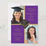 Purple &amp; Gold Photo Graduation Invitation at Zazzle