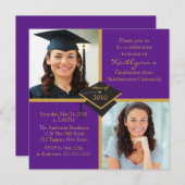 Purple & Gold Photo Graduation Invitation (Front/Back)