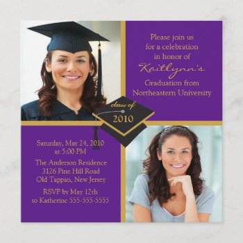 Purple & Gold Photo Graduation Invitation by celebrateitinvites at Zazzle