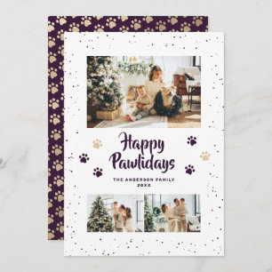 Purple Gold Photo Happy Pawlidays Card