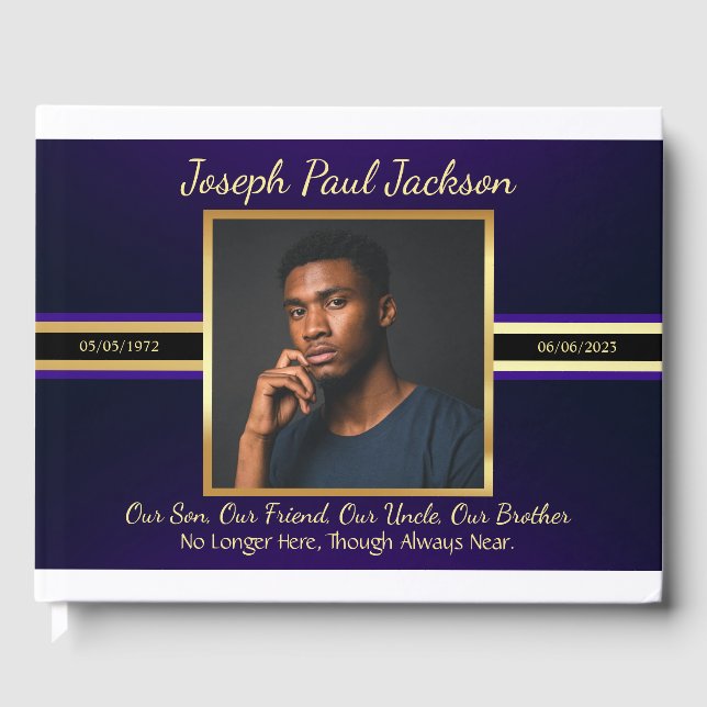 Purple Gold Photo Memorial Guest Book (Front)