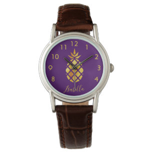 Purple gold pineapple name script watch