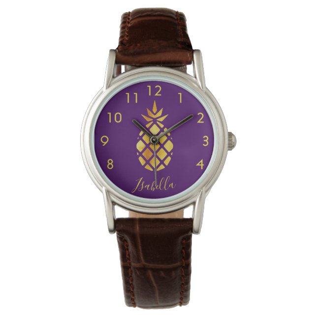 Purple gold pineapple name script watch (Front)