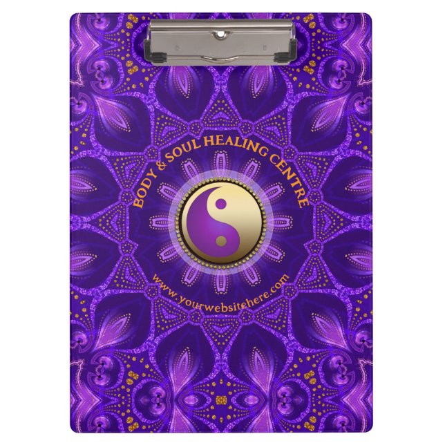 Purple Gold Pink Energy Healing Mandala Clipboard (Front)