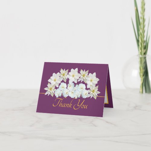 Purple Gold Pretty White Flowers Bouquet Thank You Card