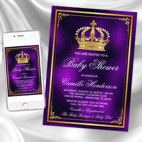 Purple Gold Prince Baby Shower Invitation