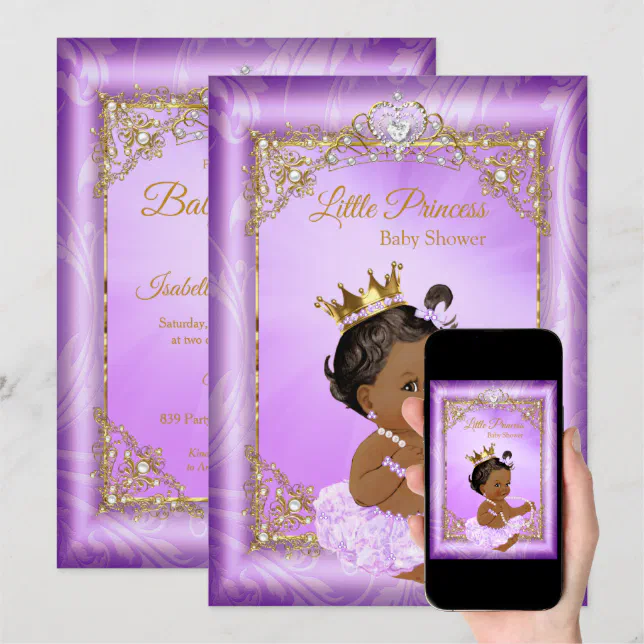 Purple Gold Princess Baby Shower Ethnic Girl Invitation | Zazzle