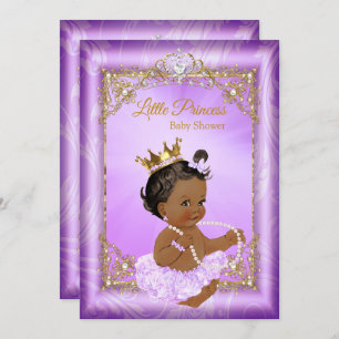 Purple Gold Princess Baby Shower Ethnic Girl Invitation