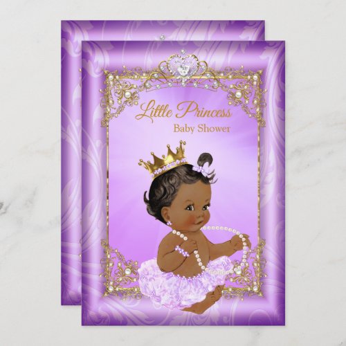 Purple Gold Princess Baby Shower Ethnic Girl Invitation