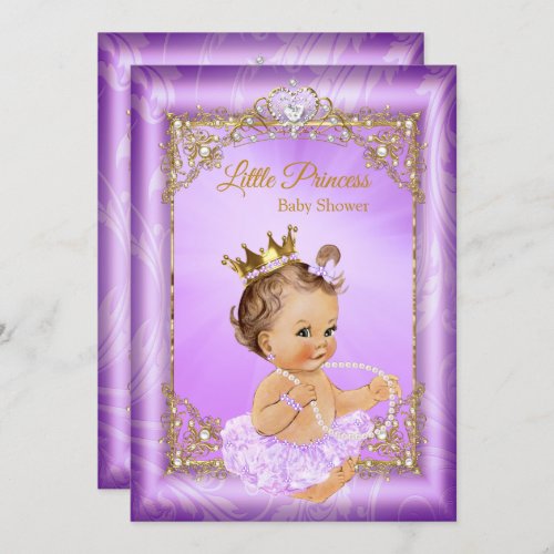 Purple Gold Princess Baby Shower Girl Invitation
