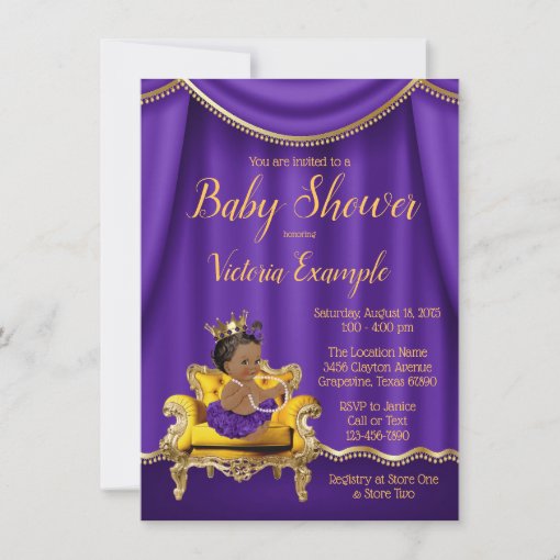 Purple Gold Princess Baby Shower Invitations | Zazzle