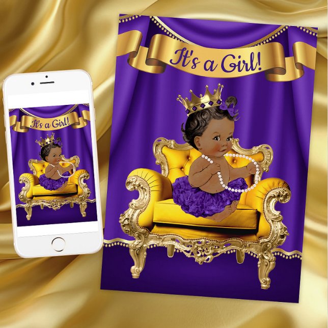 Purple Gold Princess Baby Shower Invitations