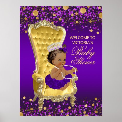 Purple Gold Princess Baby Shower Welcome Sign