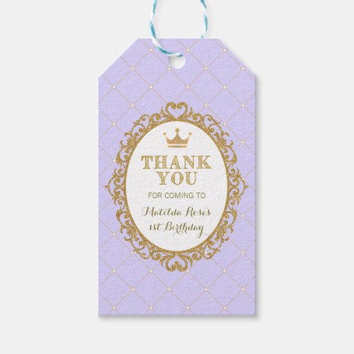 Purple Gold Princess Birthday Party Favor Gift Tag