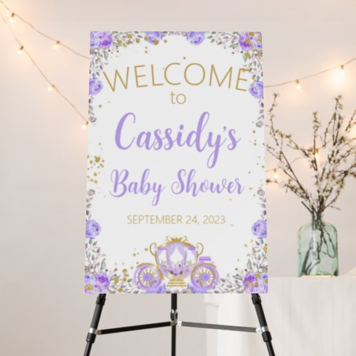 Purple Gold Princess Carriage Flower Welcome Sign 
