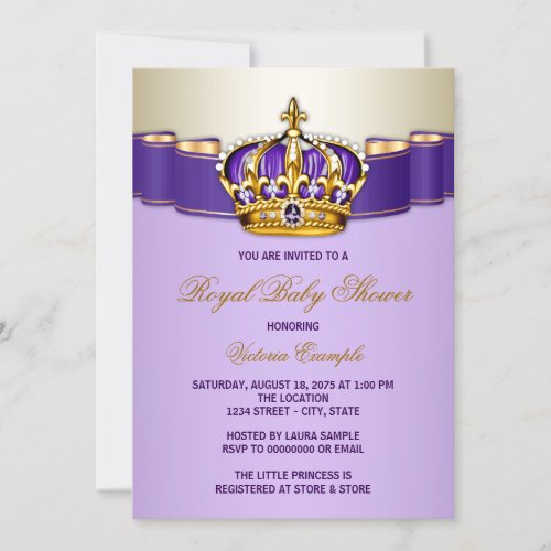 Purple Gold Princess Crown Baby Shower Invitation