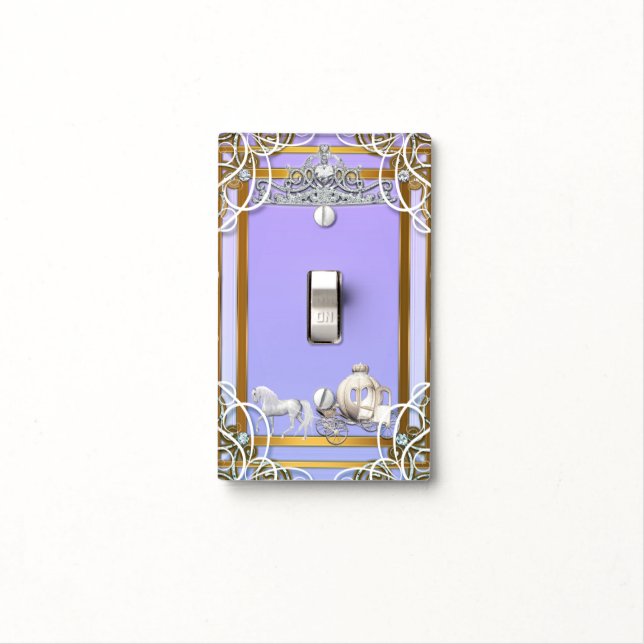 Purple Gold Princess Crown & Carriage Fairy Tale Light Switch Cover (In Situ)