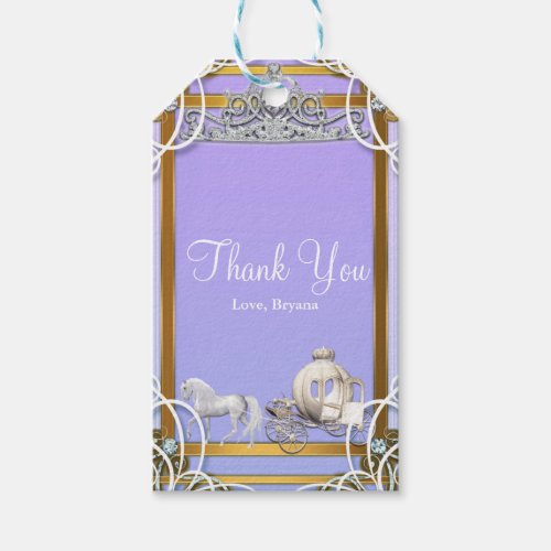 Purple Gold Princess Crown Carriage Sweet 16 Party Gift Tags