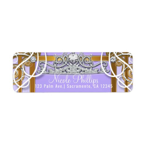 Purple Gold Princess Crown Carriage Sweet 16 Party Label