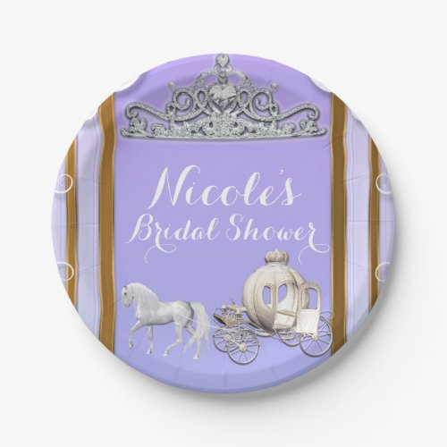 Purple Gold Princess Crown Carriage Sweet 16 Party Paper Plates