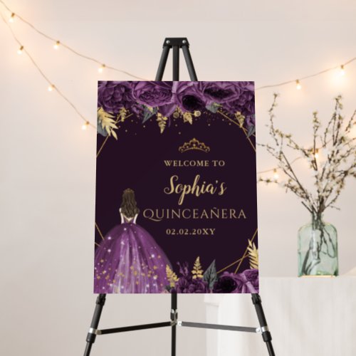Purple Gold Princess Quinceaera Welcome Sign