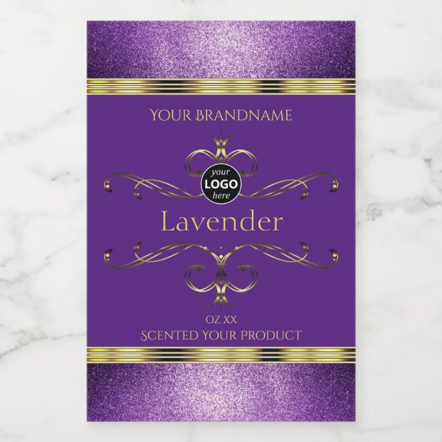 Purple Gold Product Labels Glitter Border Add Logo (Single Label)