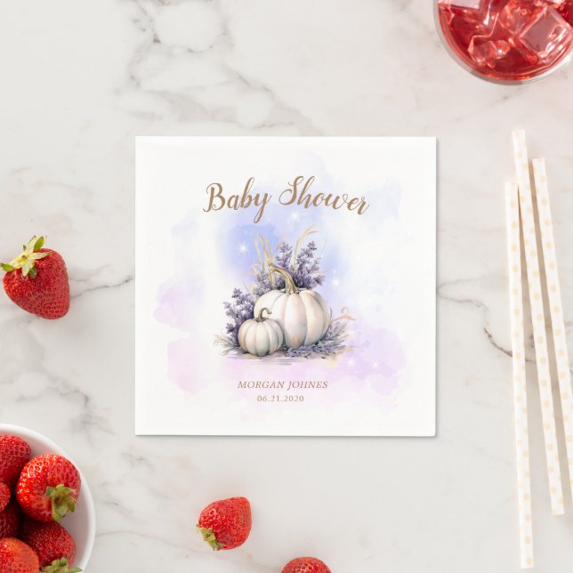 Purple Gold Pumpkin Autumn Baby Shower Napkins (Insitu)