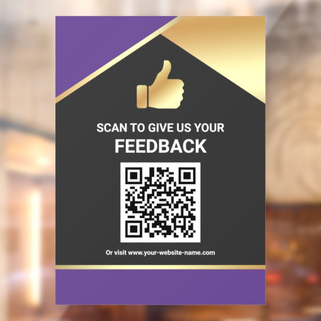 Purple Gold QR Code Customer Feedback Review Window Cling (Sheet 2)