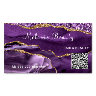 Purple Gold QR Code Magnet Business Card Template