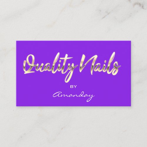 Purple Gold Quality Nails Script QR Code Logo Business Card