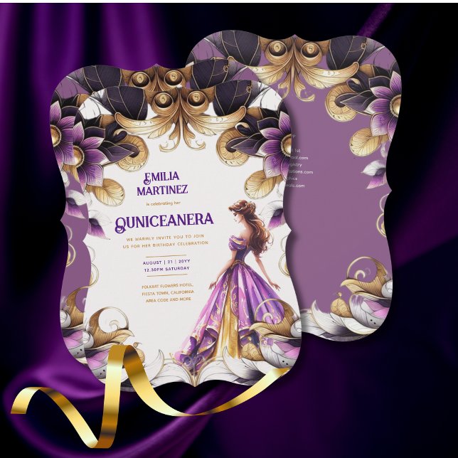 Purple Gold Quinceañera Dress Invitation (Creator Uploaded)