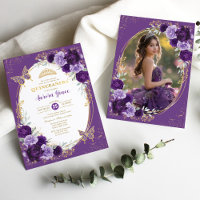 Purple Gold Quinceañera Flower Butterfly Photo