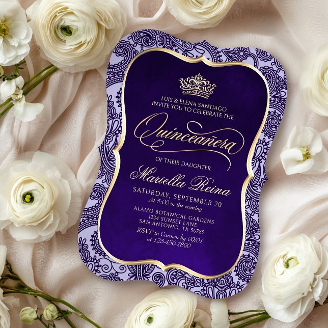 Purple Gold Quinceañera Invitation (Creator Uploaded)