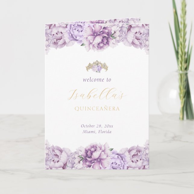 Purple Gold Quinceanera Princess Padrinos Event Program (Front)
