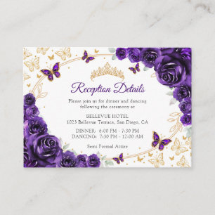 Purple Gold Quinceanera Reception Details Enclosure Card