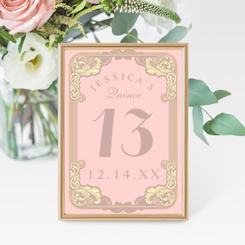 Purple Gold Quinceanera Table Number