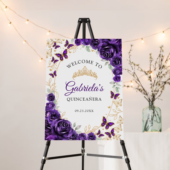 Purple Gold Quinceanera Welcome Foam Board (In Situ (Stand))