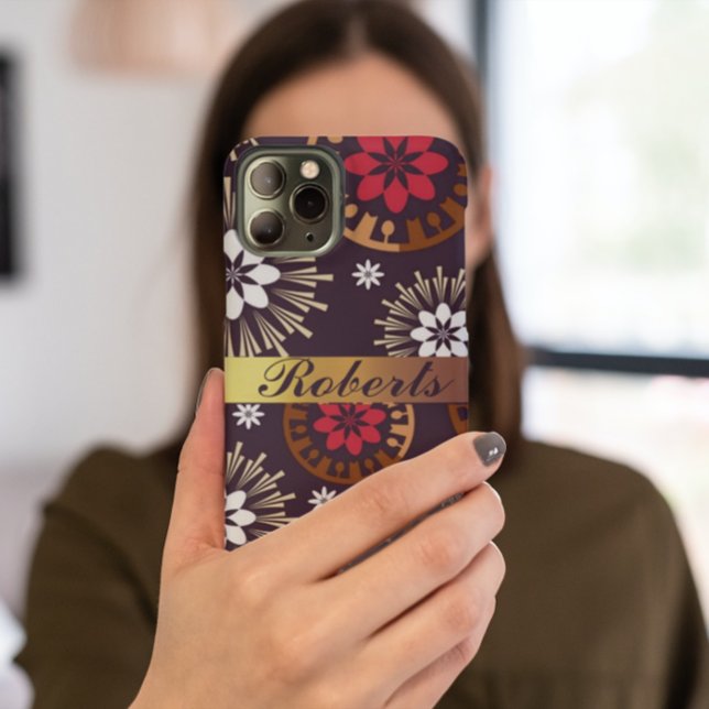 Purple Gold Red Retro Pattern Add Name iPhone case (Creator Uploaded)