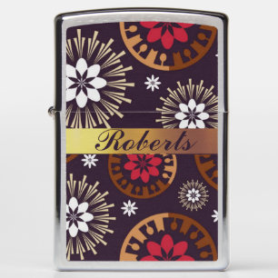Purple Gold Red Retro Pattern Add Name iPhone case Zippo Lighter