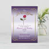 Purple & Gold Red Rose Beauty Birthday Party Invitation (Standing Front)