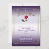 Purple & Gold Red Rose Beauty Birthday Party Invitation (Front)