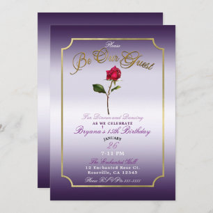 Purple & Gold Red Rose Beauty BirthdayParty Invitation
