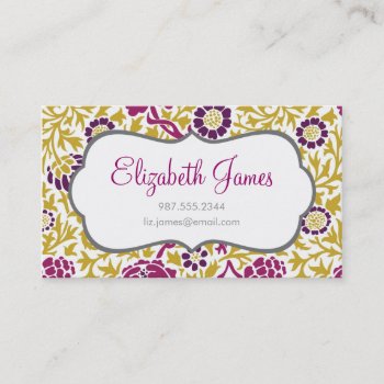 Purple & Gold Retro Floral Damask Business Card by jenniferstuartdesign at Zazzle