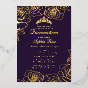 Purple Gold Rose Garden Quinceanera Foil Invitation