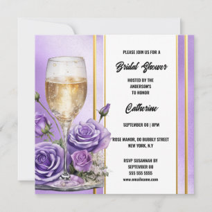 Purple gold rose sparkling wine bridal shower holiday card