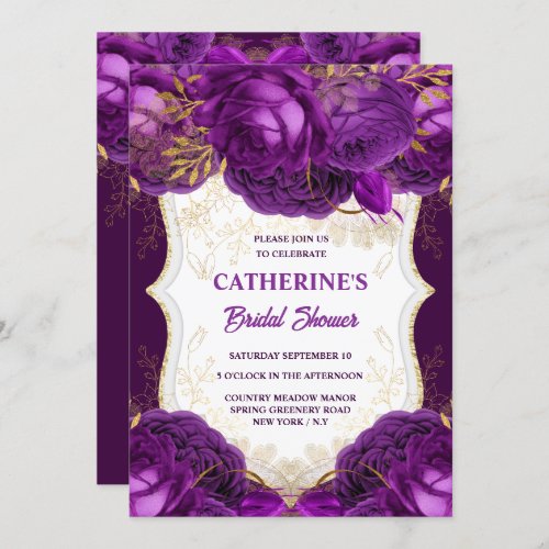 Purple gold rose watercolor bridal shower chic  invitation