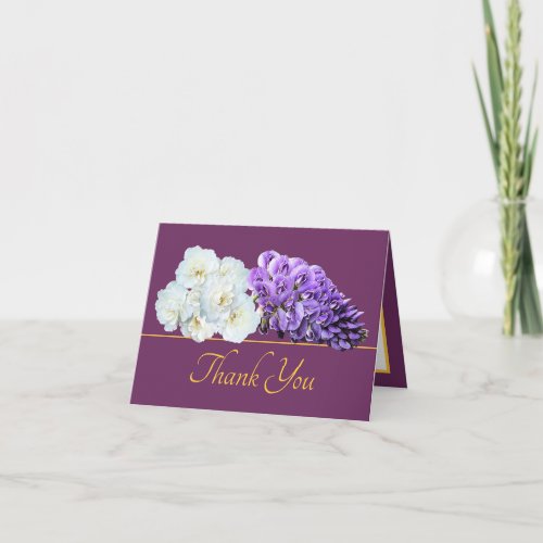 Purple Gold Rose Wisteria Flower Bouquet Thank You Card